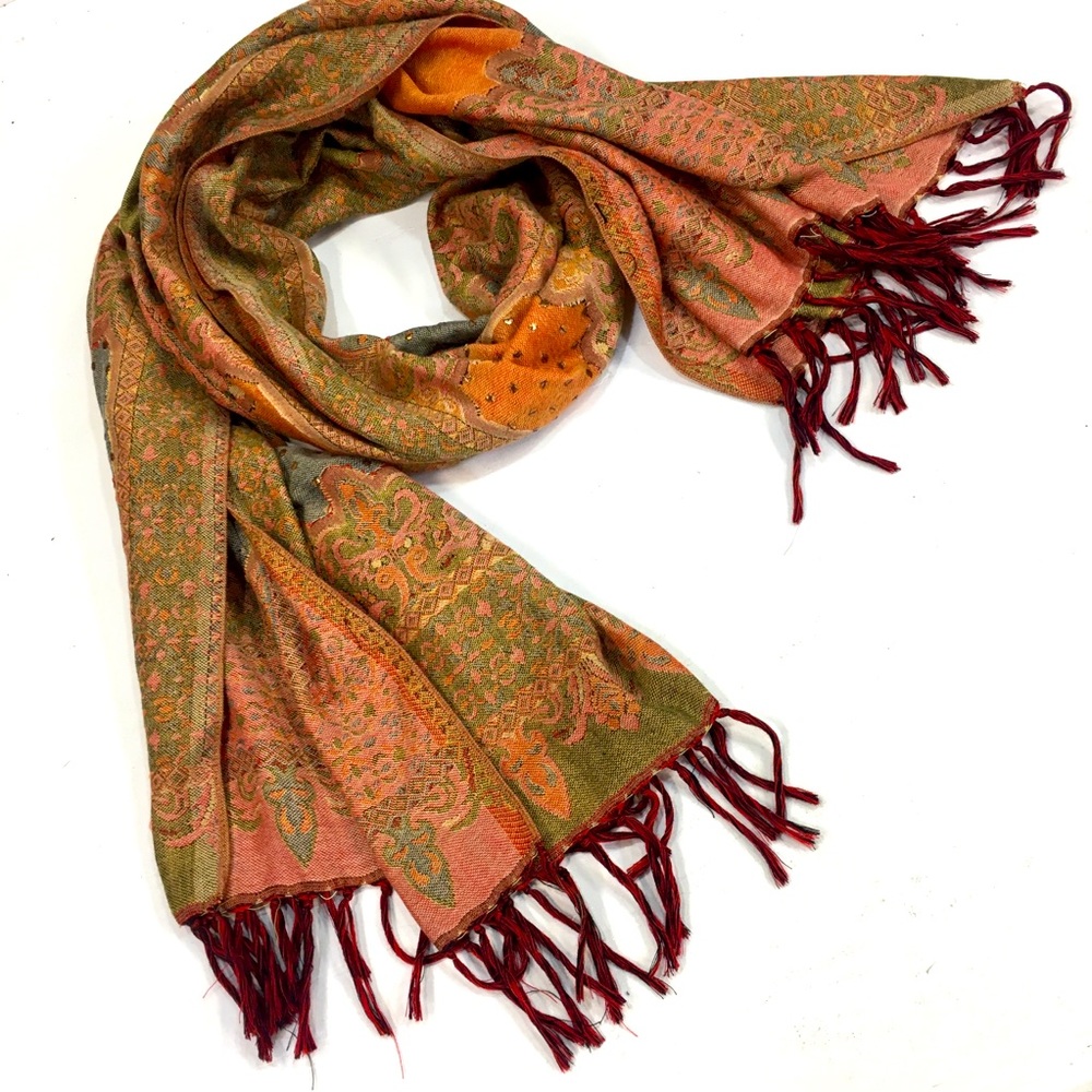 Rising Tide Sequin Woven Pattern Fringe Scarf